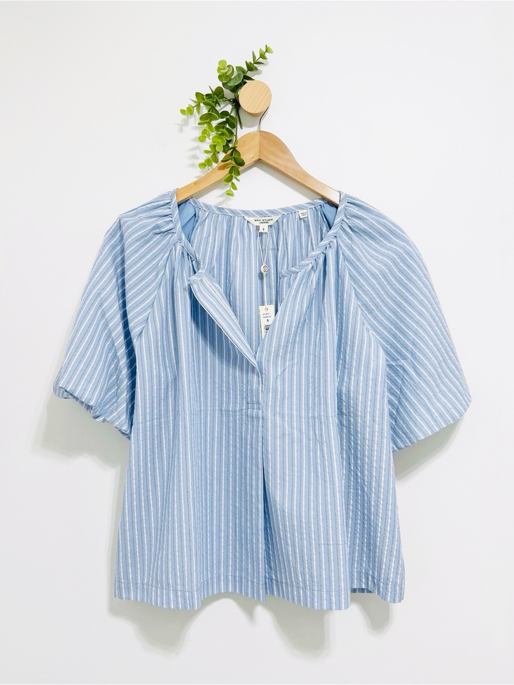 Max Studio NWT Blue Striped Minimalist Boxy Fit Blouse